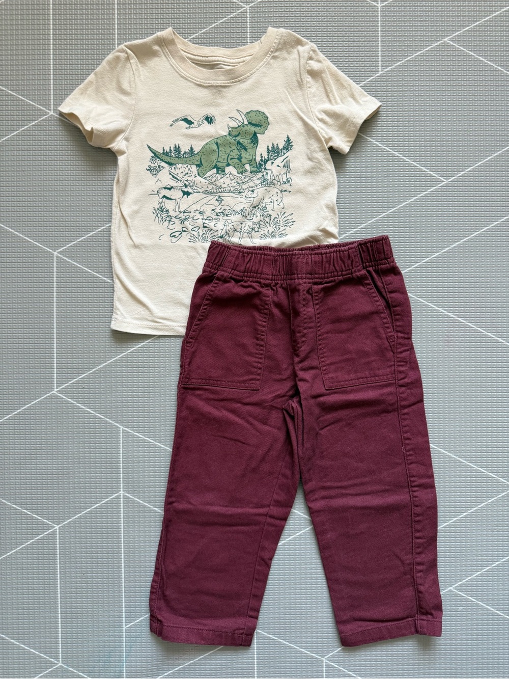 Garanimals|Baby boy/toddler set,Cute Tee Dino print & burgundy straight leg pant